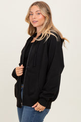 Black Front Zipper Hooded Sweater