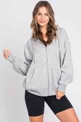 Heather Grey Front Zipper Hooded Maternity Sweater