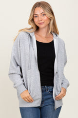Heather Grey Front Zipper Hooded Sweater