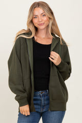 Olive Front Zipper Hooded Sweater