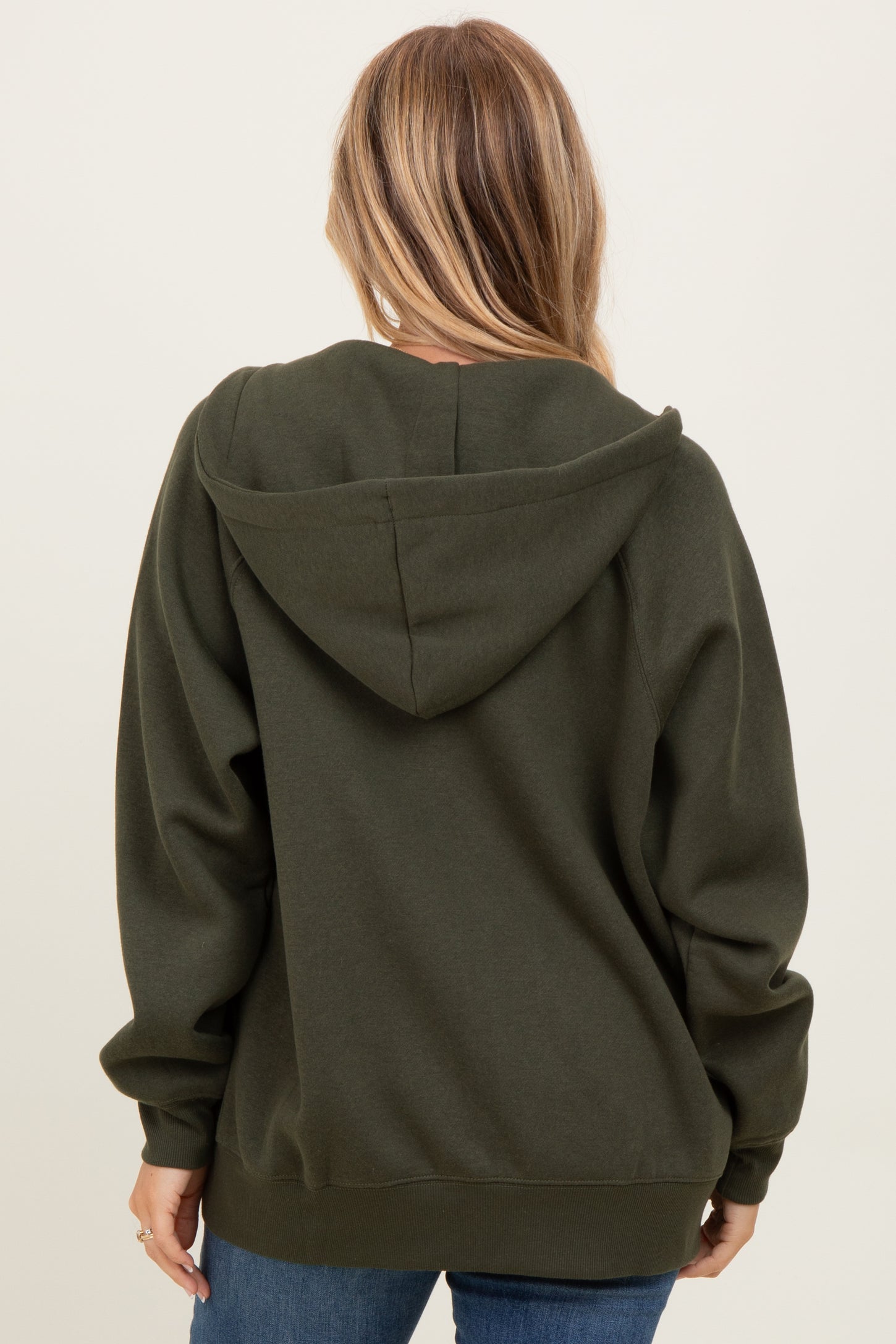 Olive Front Zipper Hooded Sweater