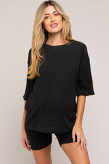 Black Ribbed Soft Short Sleeve Maternity Shorts Set