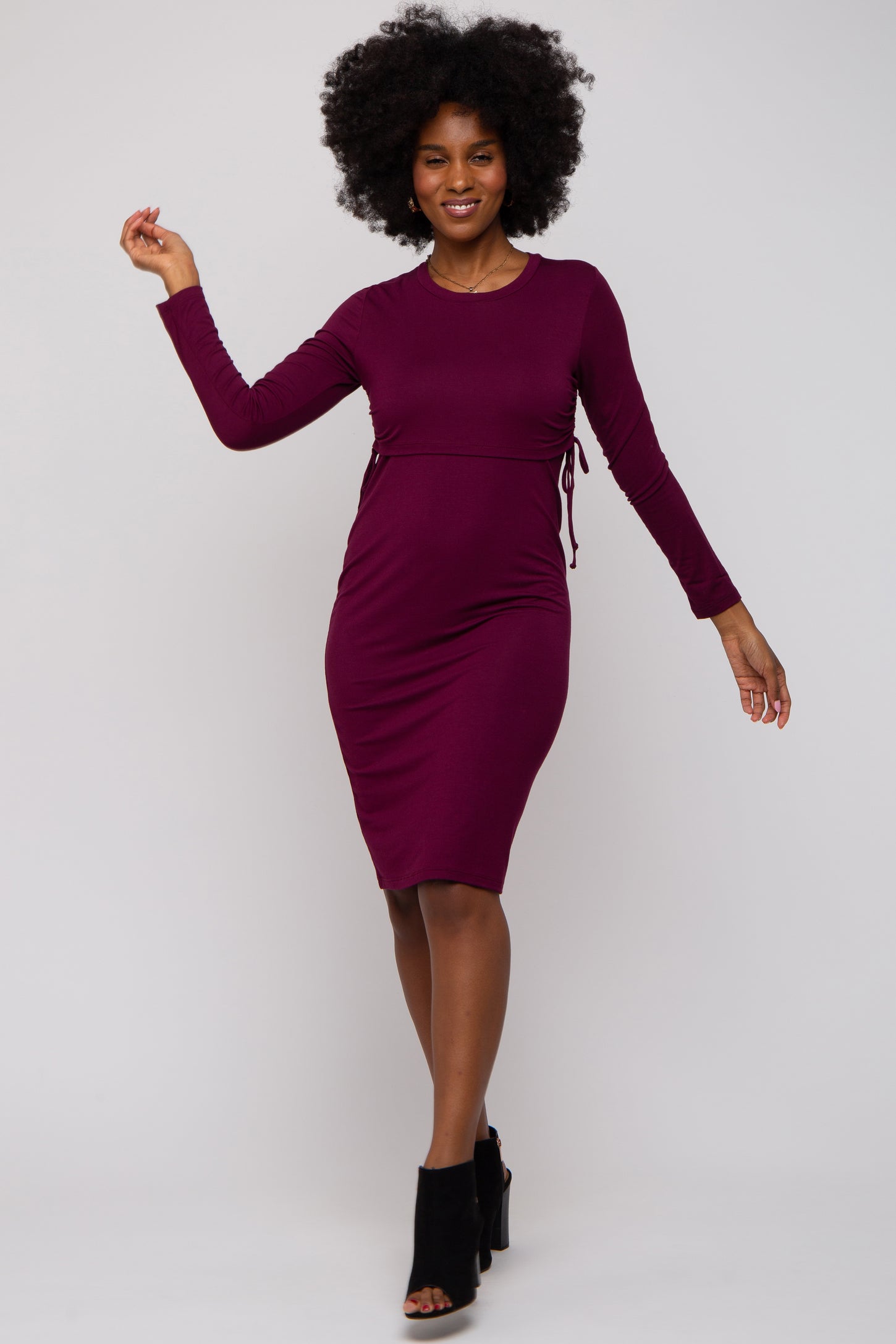 Burgundy Long Sleeve Nursing Dress