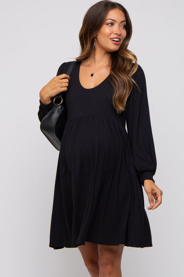 Black Long Puff Sleeve Maternity Dress
