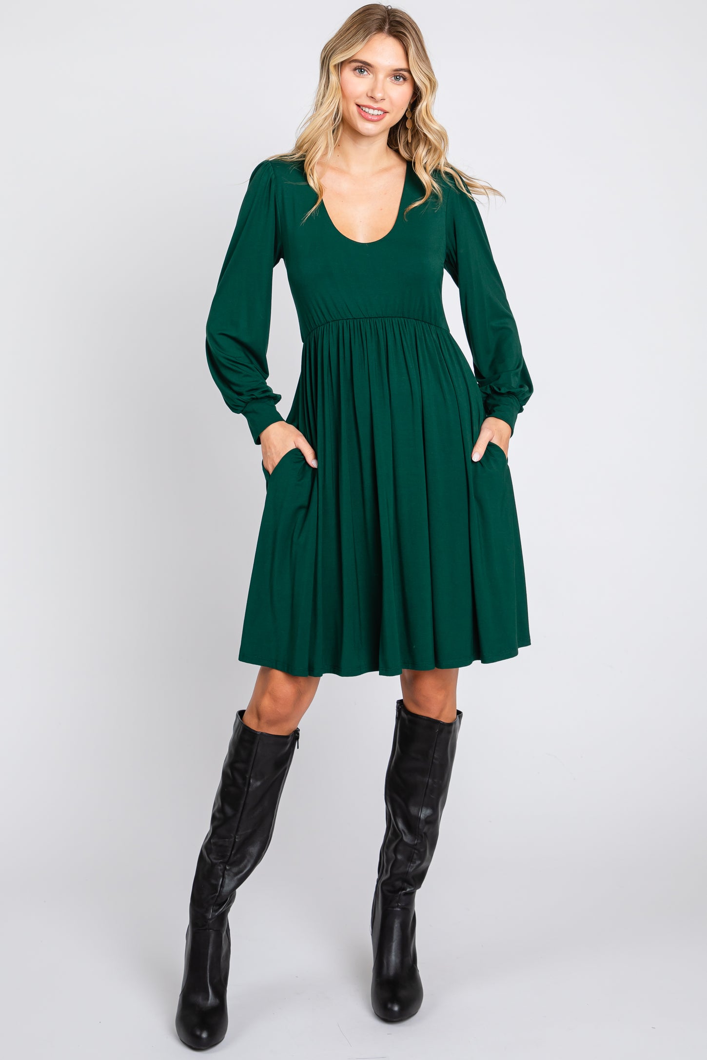 Forest Green Long Puff Sleeve Dress PinkBlush Forest Green Long Puff Sleeve Dress PinkBlush