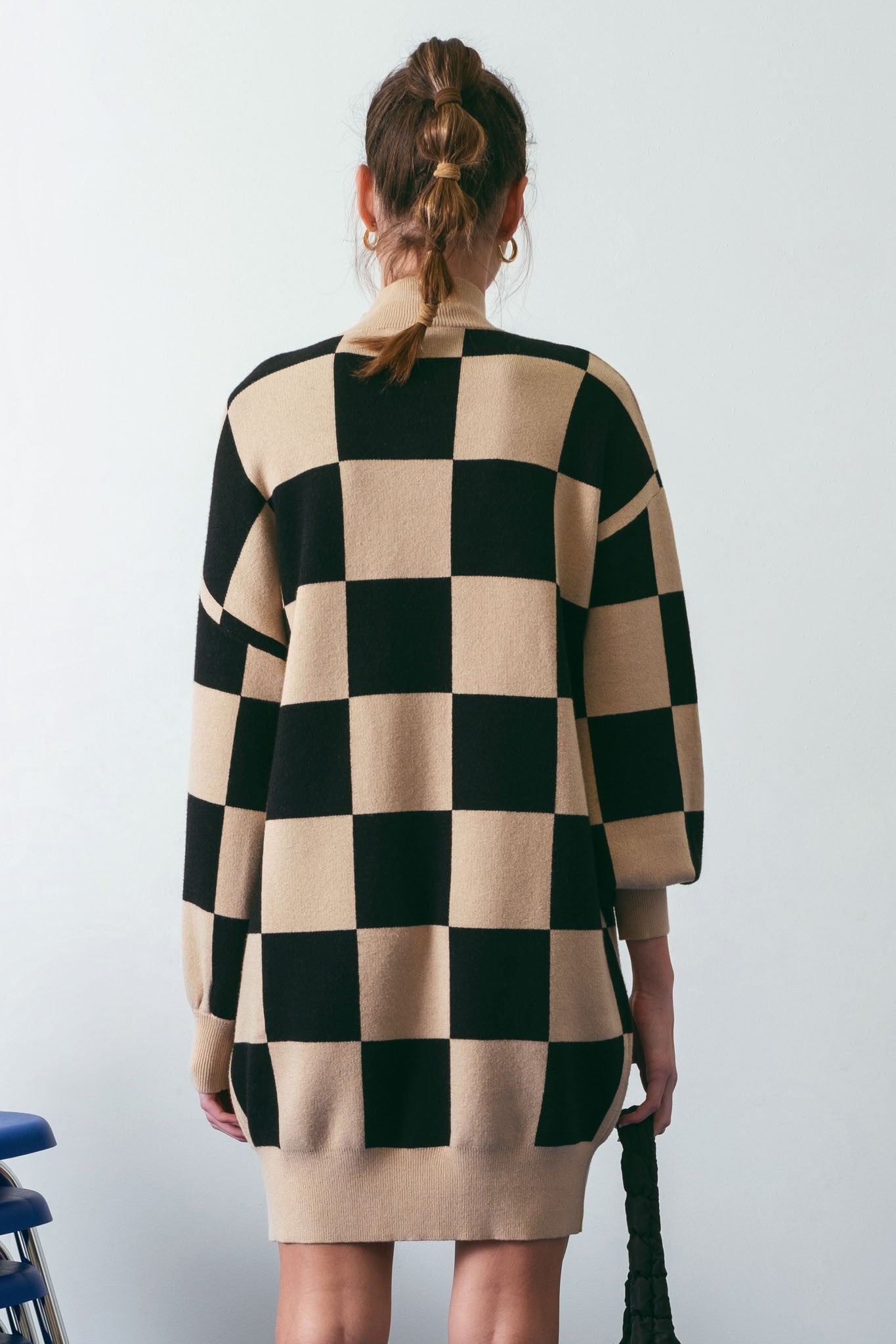 Black Checkered Knit Sweater Dress PinkBlush Black Checkered Knit Sweater Dress PinkBlush