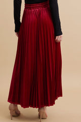 Red Velvet Knit Drawstring Maxi Skirt