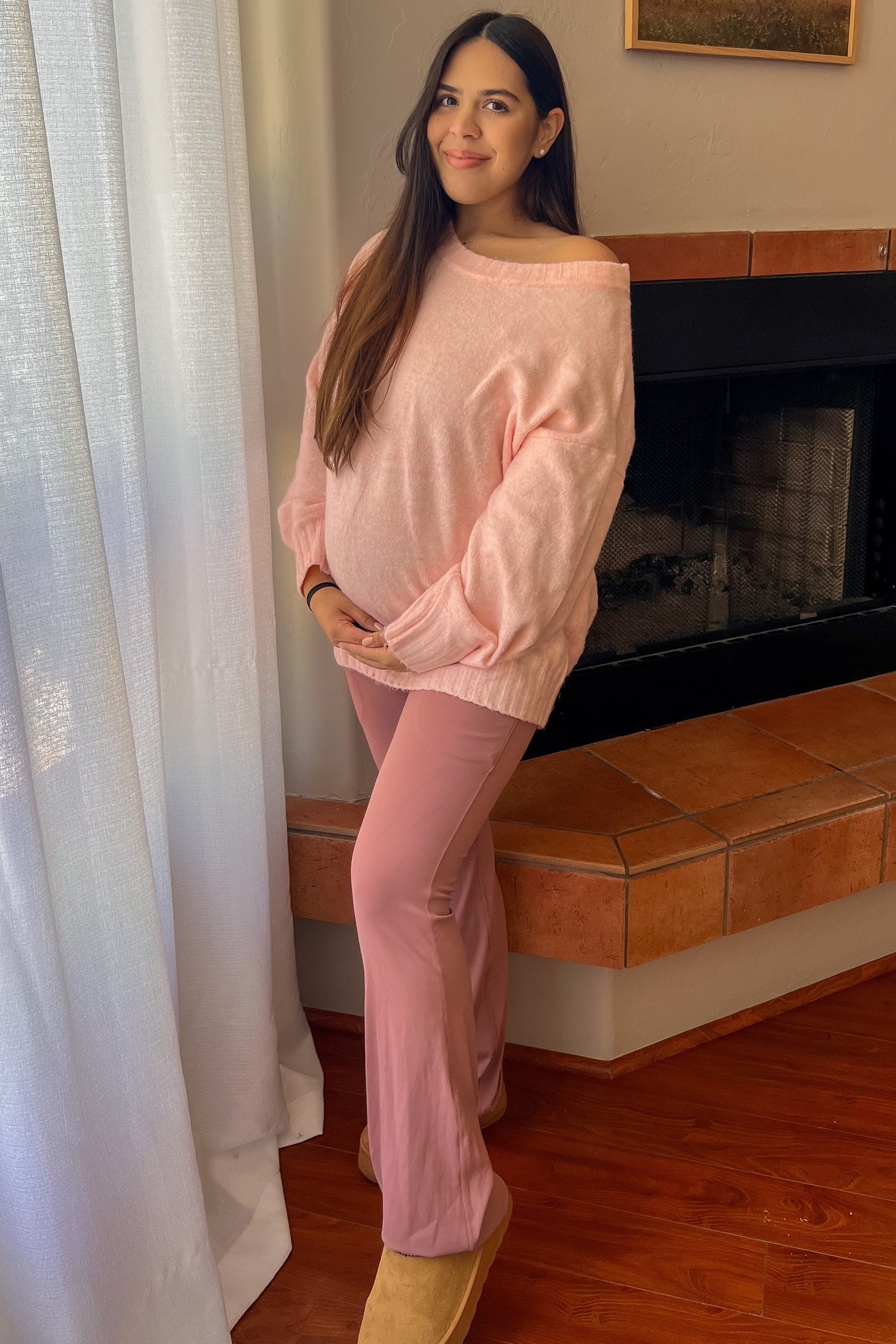 Pink Ribbed Cuff Maternity Sweater