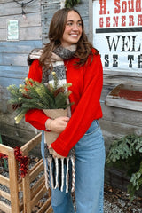 Red Ribbed Cuff Sweater