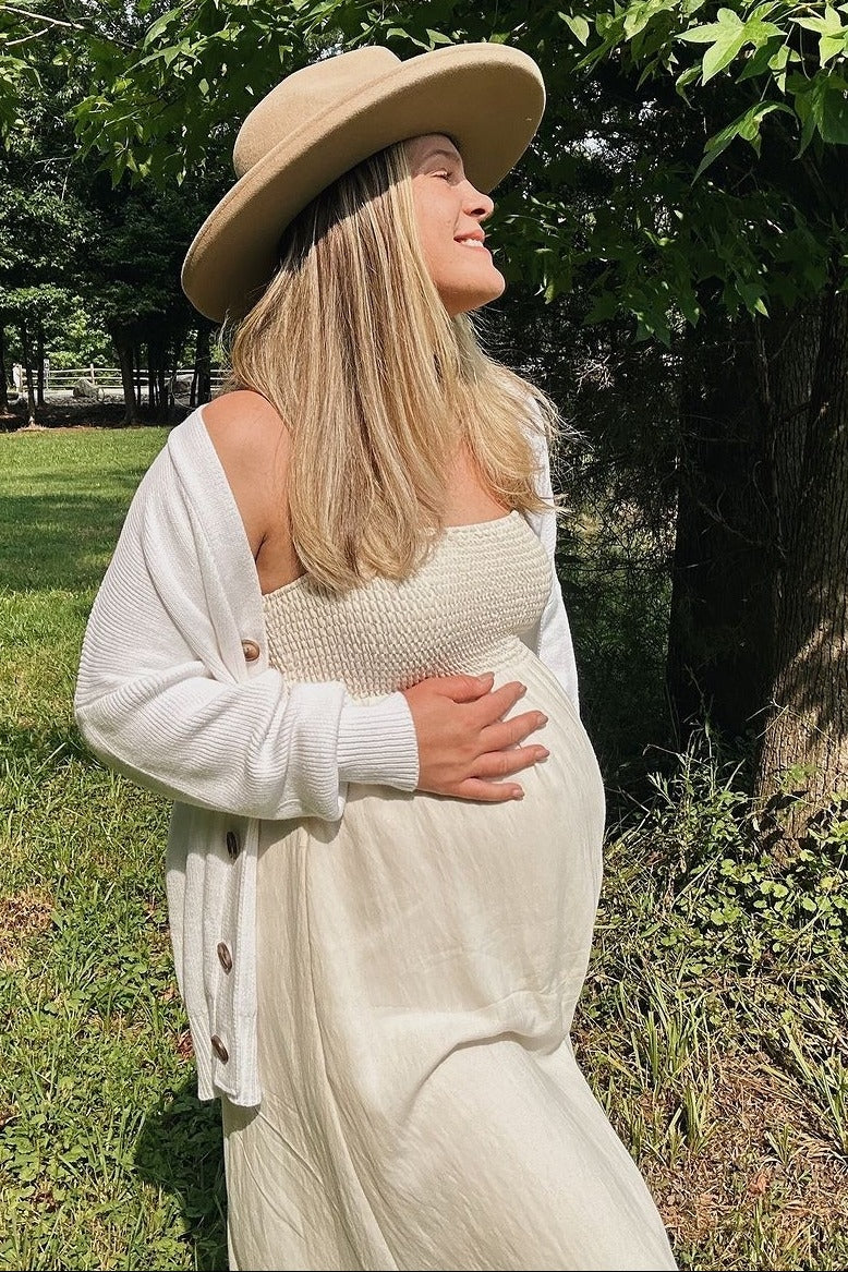 White Basic Ribbed Maternity Cardigan Sweater