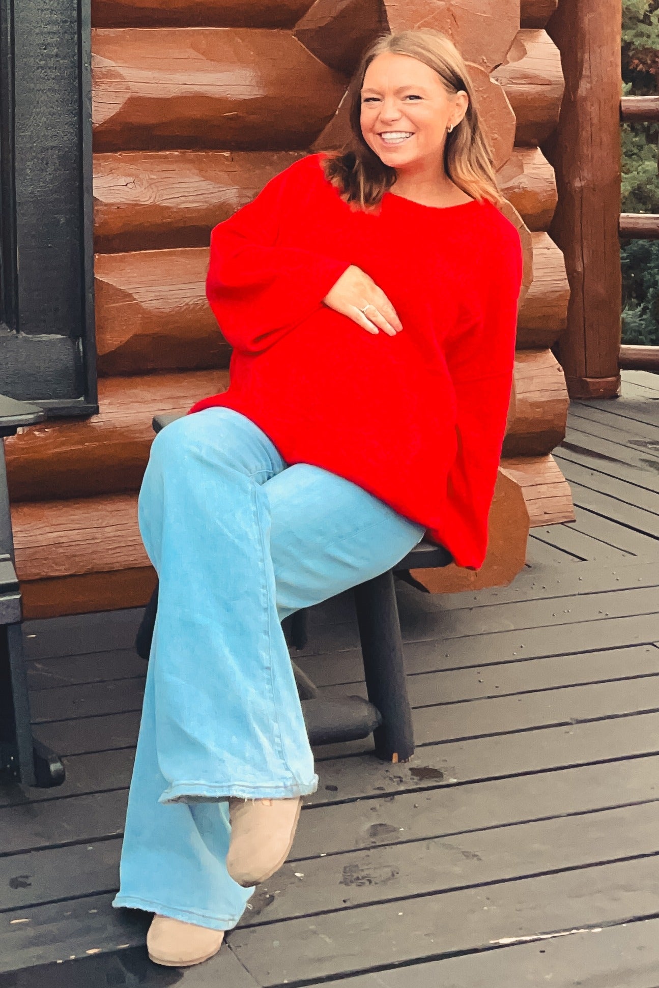 Red Basic Drop Shoulder Maternity Sweater