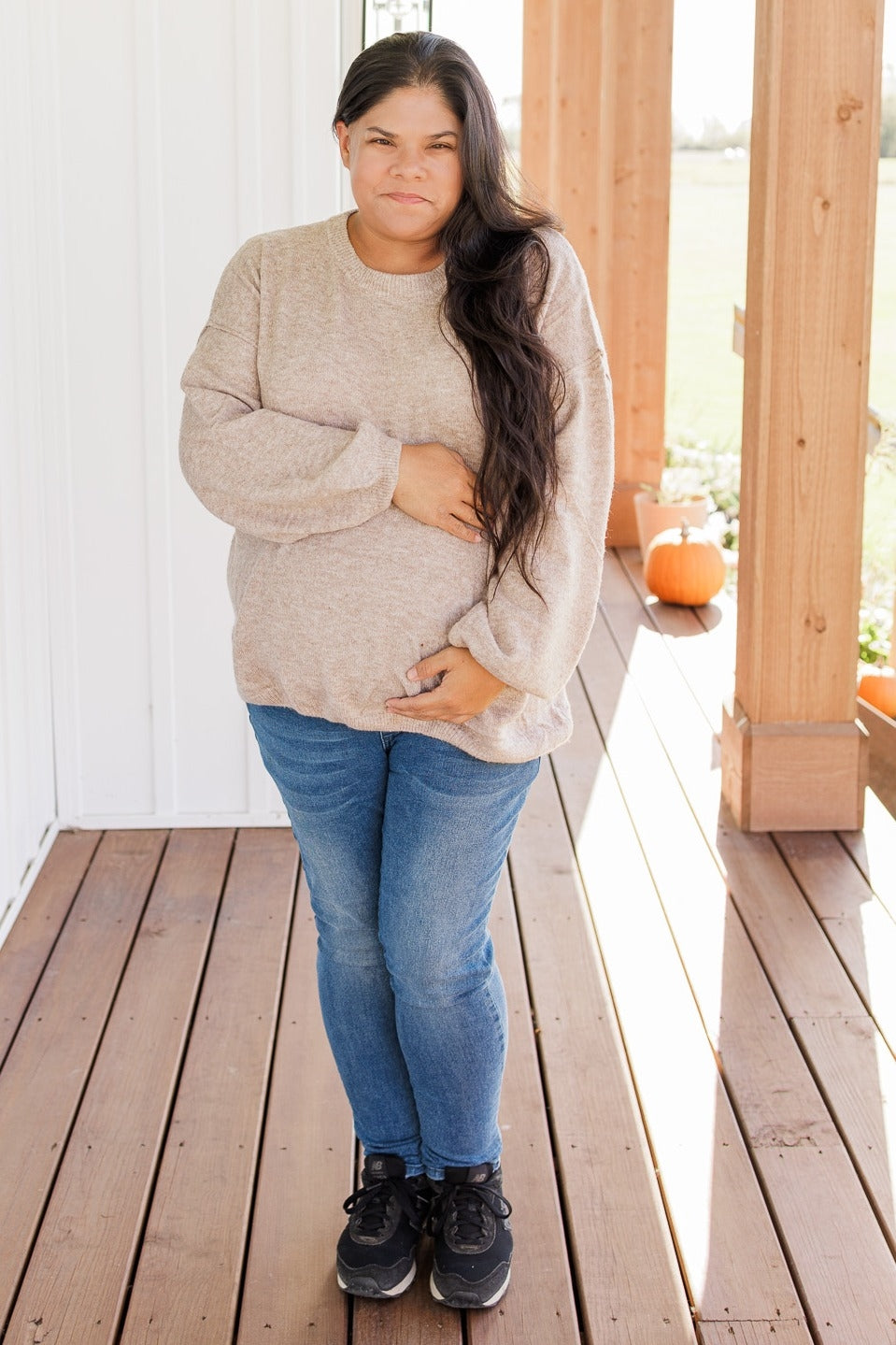 Taupe Basic Drop Shoulder Maternity Sweater