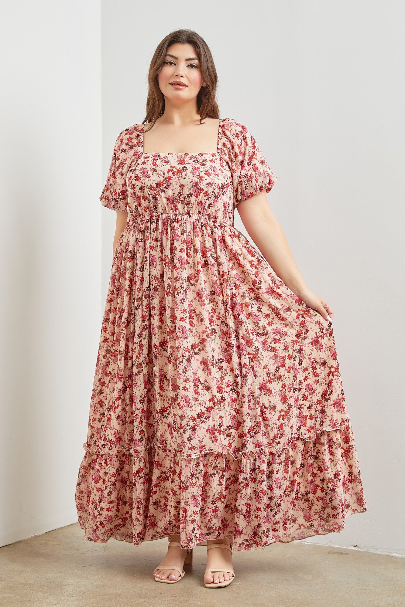 pink floral puff sleeve maternity maxi dress Pink Floral Puff Sleeve Maternity Maxi Dress Small