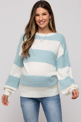 Blue Striped Brushed Maternity Sweater