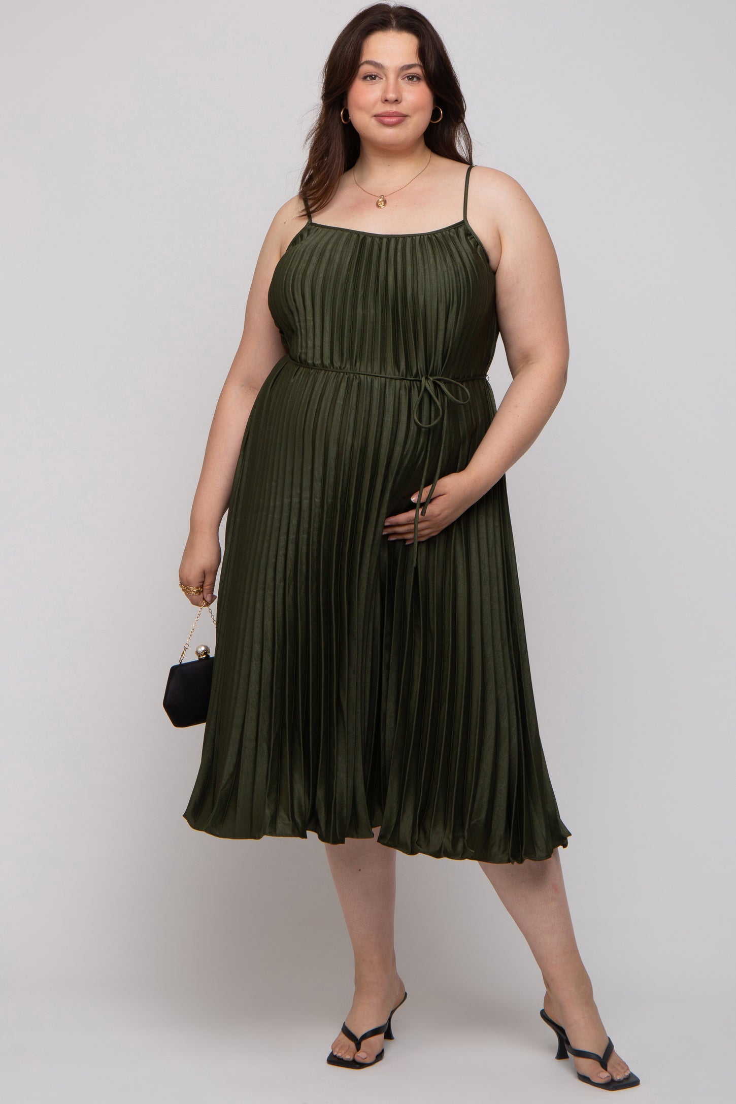 green pleated dress plus size Elegant Plus Size Pleated V-Neck Chiffon Wedding Guest Dress