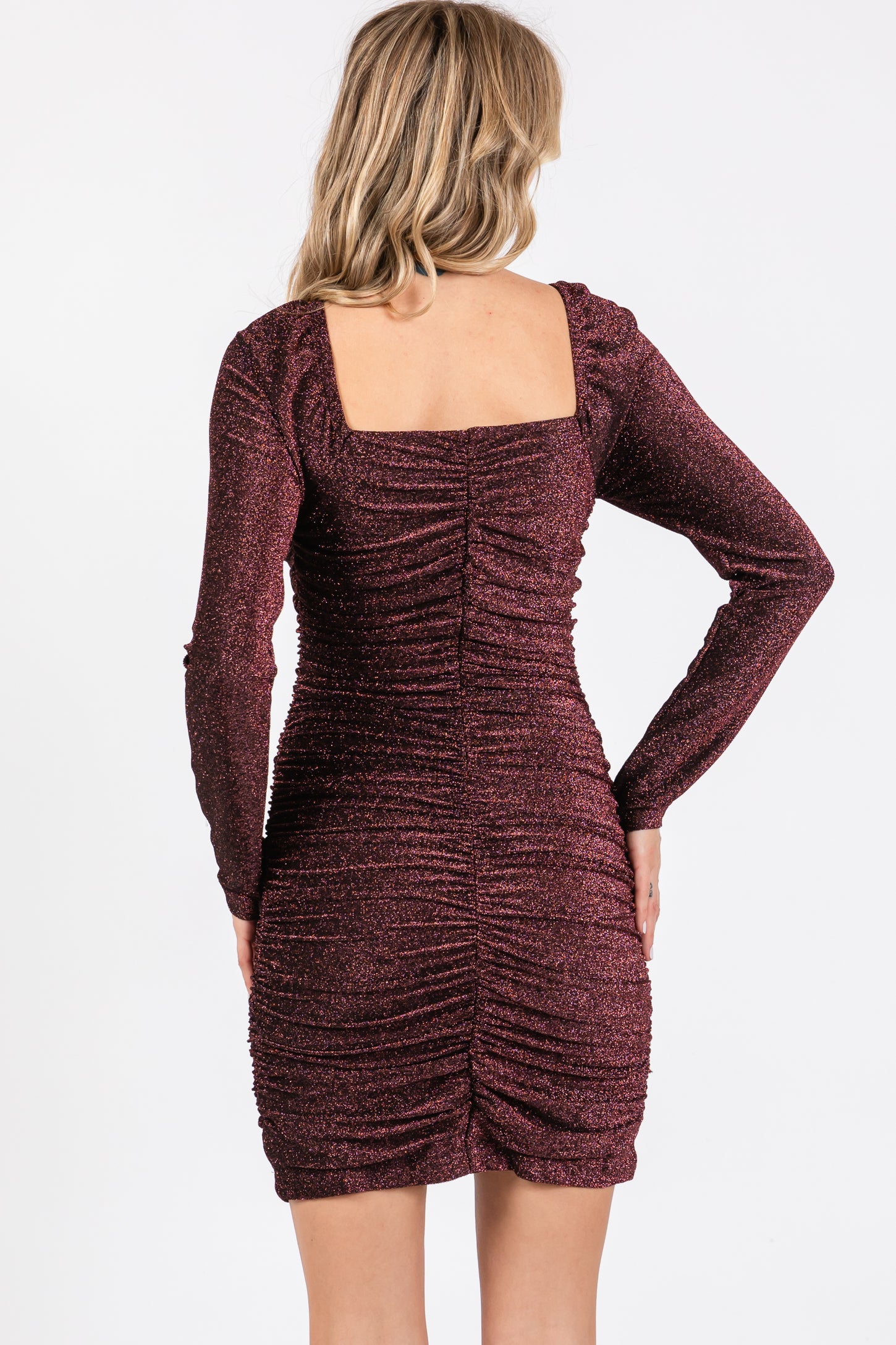 Black Burgundy Glitter Ruched Fitted Dress Black Burgundy Glitter Ruched Fitted Dress
