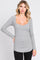 Heather Grey Ribbed Sweetheart Neck Long Sleeve Top