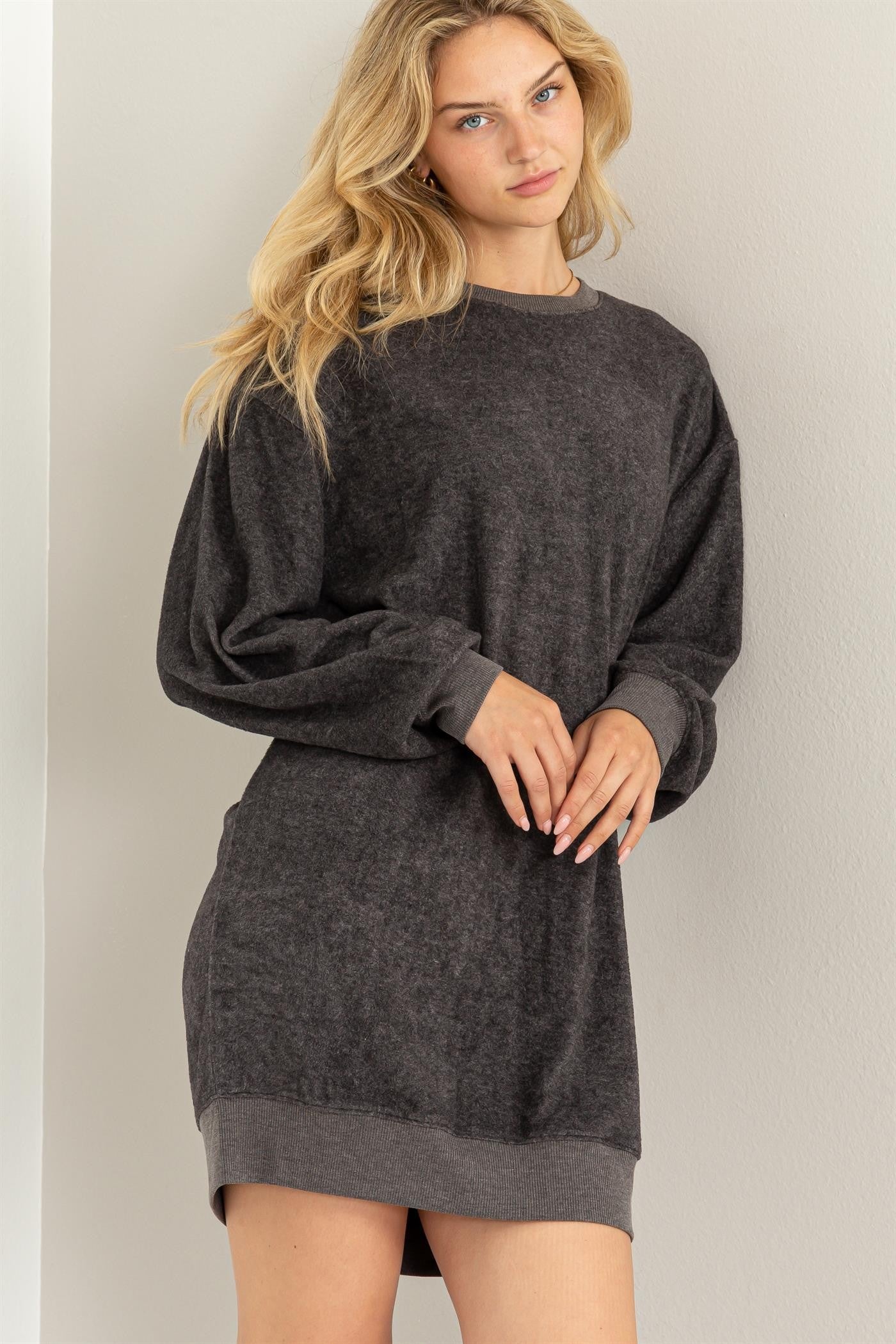 Charcoal Fleece Oversized Sweatshirt Mini Dress – PinkBlush