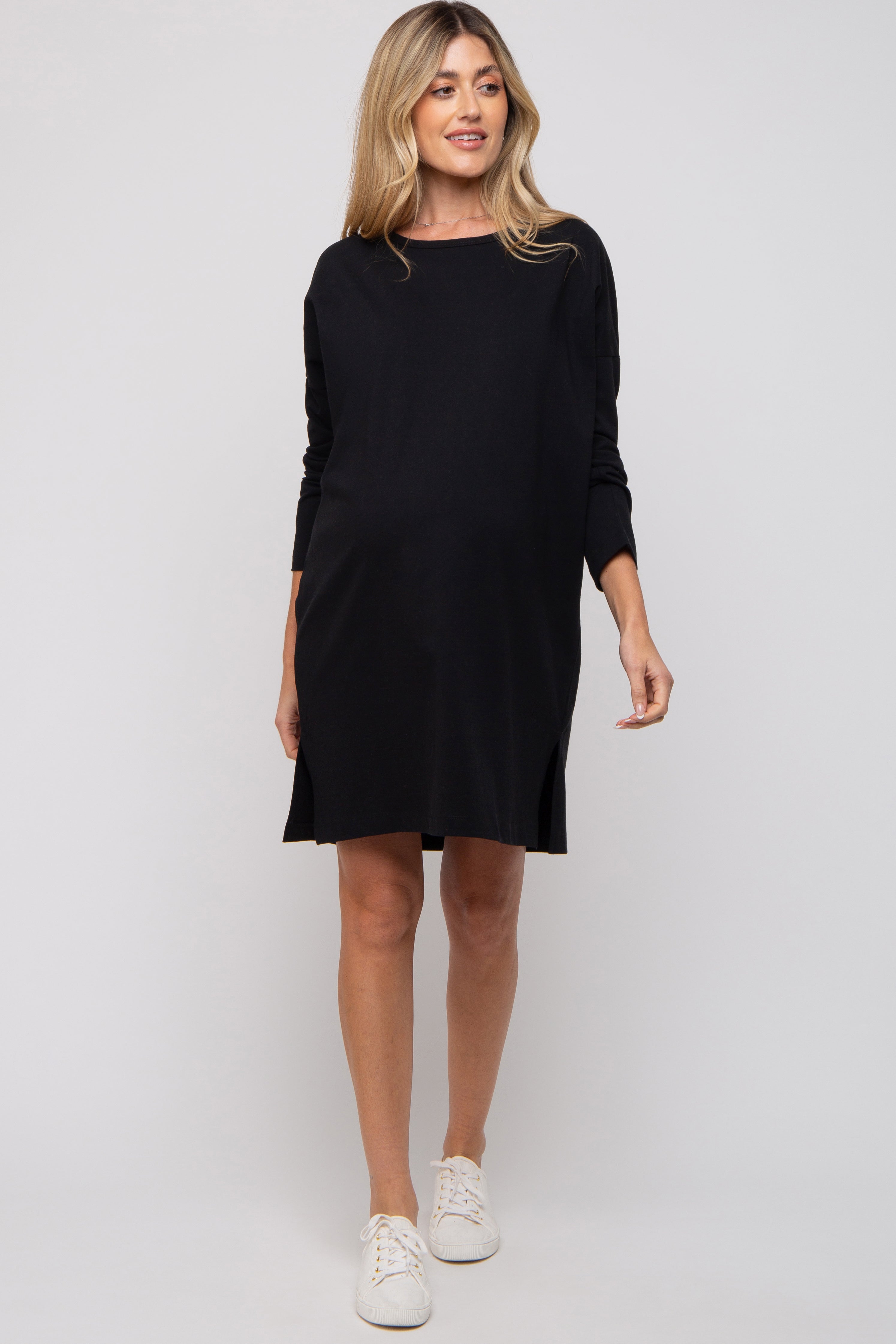 Black Long Sleeve Maternity Shirt Dress – PinkBlush