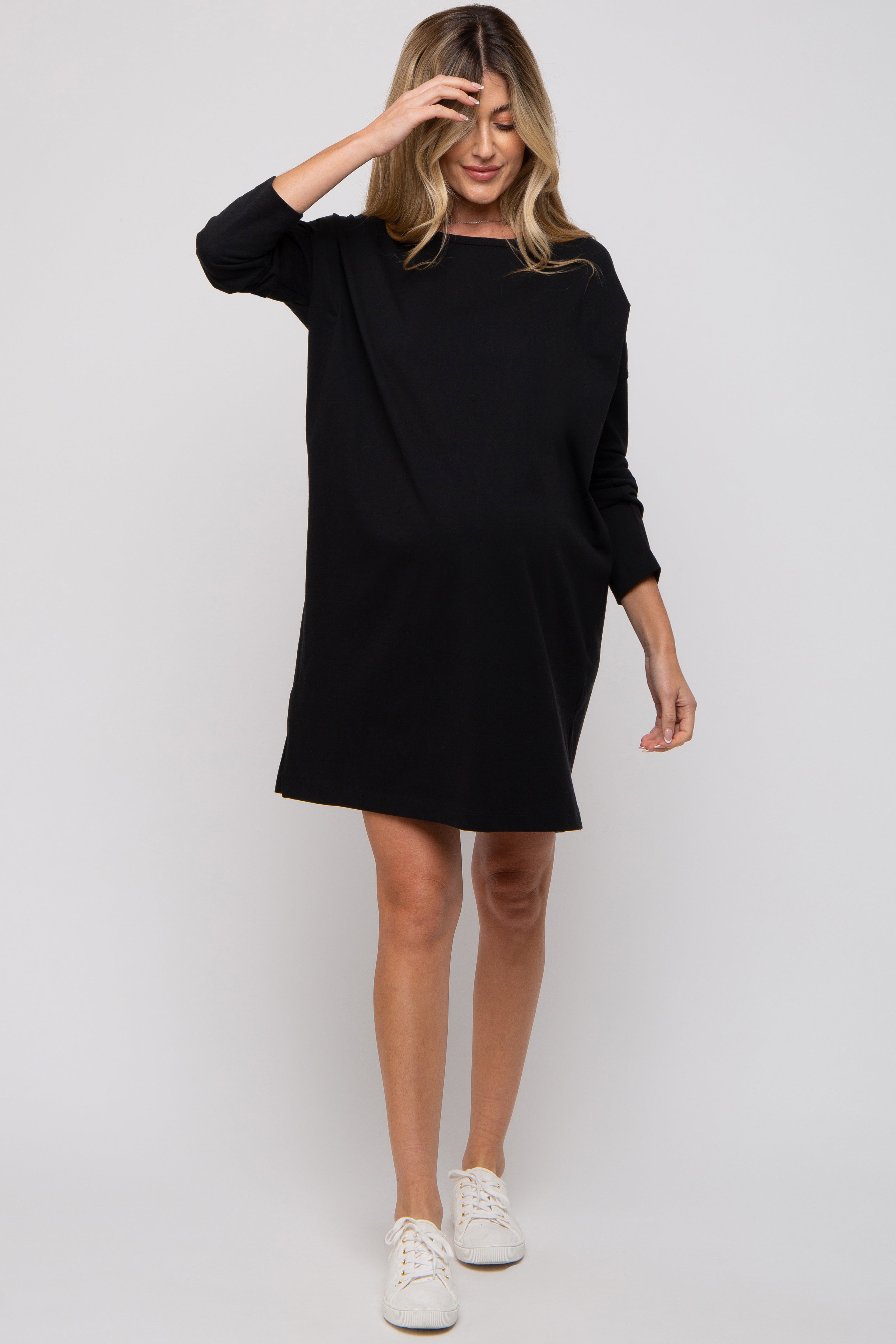 black maternity dress shirt Monroe Maternity Top in Black for Women, Black / M, Luxe Knit, Cropped Length, Long Sleeves