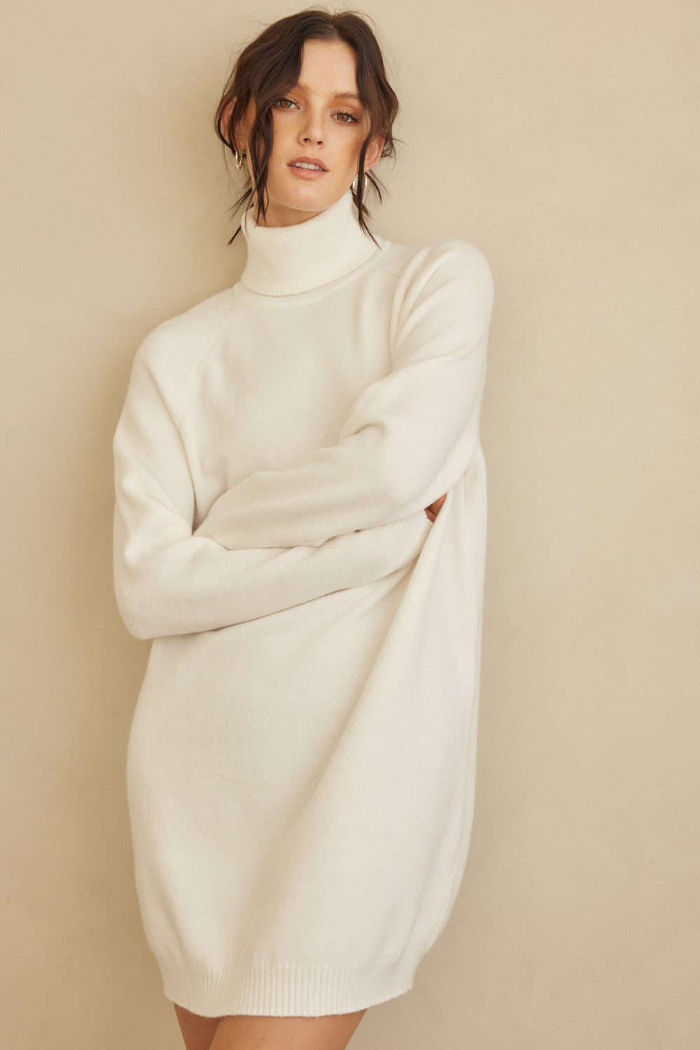 Cream Knit Long Sleeve Turtleneck Sweater Dress PinkBlush Cream Knit Long Sleeve Turtleneck Sweater Dress PinkBlush