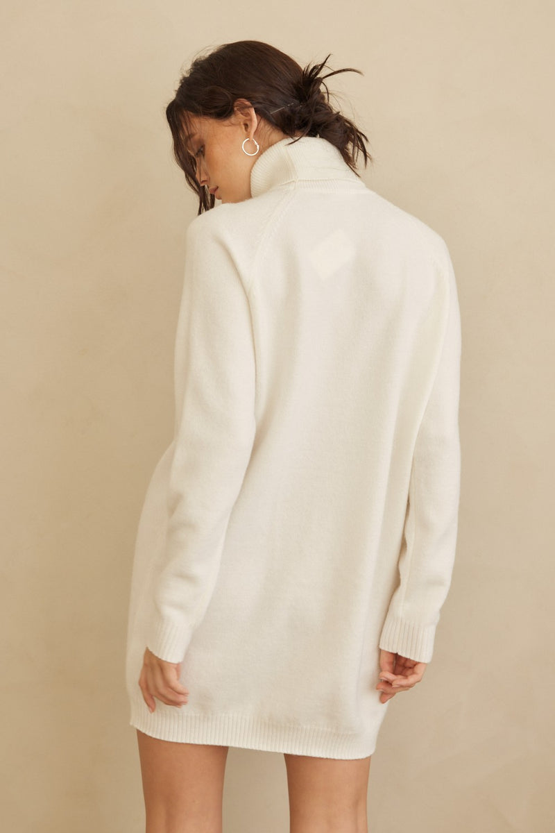 knee length dresses for ladies Cream Knit Long Sleeve Turtleneck Sweater Dress – PinkBlush