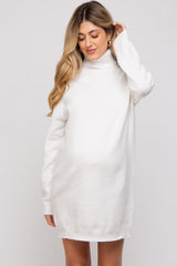 Cream Knit Long Sleeve Turtleneck Maternity Sweater Dress