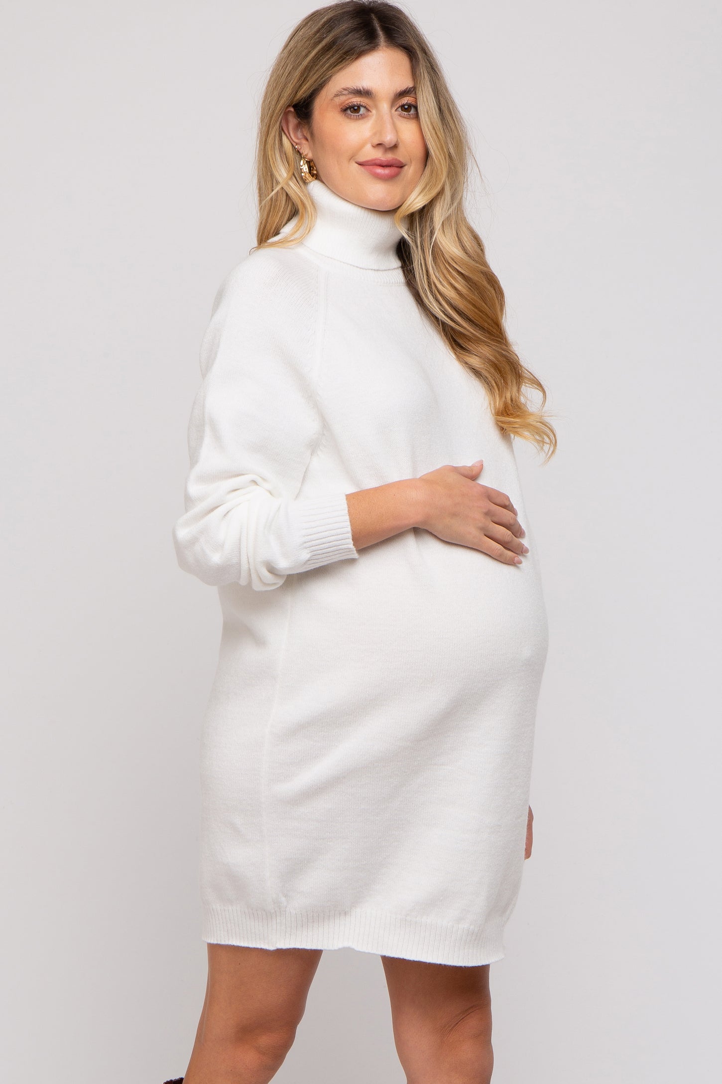 Cream Knit Long Sleeve Turtleneck Maternity Sweater Dress PinkBlush Cream Knit Long Sleeve Turtleneck Maternity Sweater Dress PinkBlush