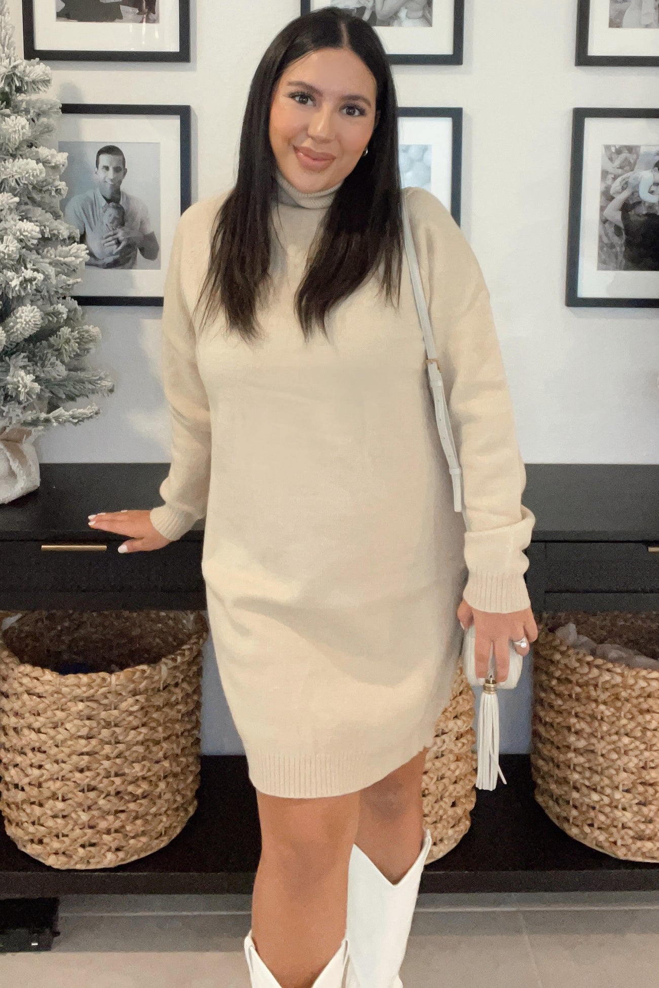 Beige Knit Long Sleeve Turtleneck Sweater Dress – PinkBlush
