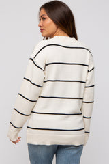 Ivory Striped Mock Neck Maternity Sweater