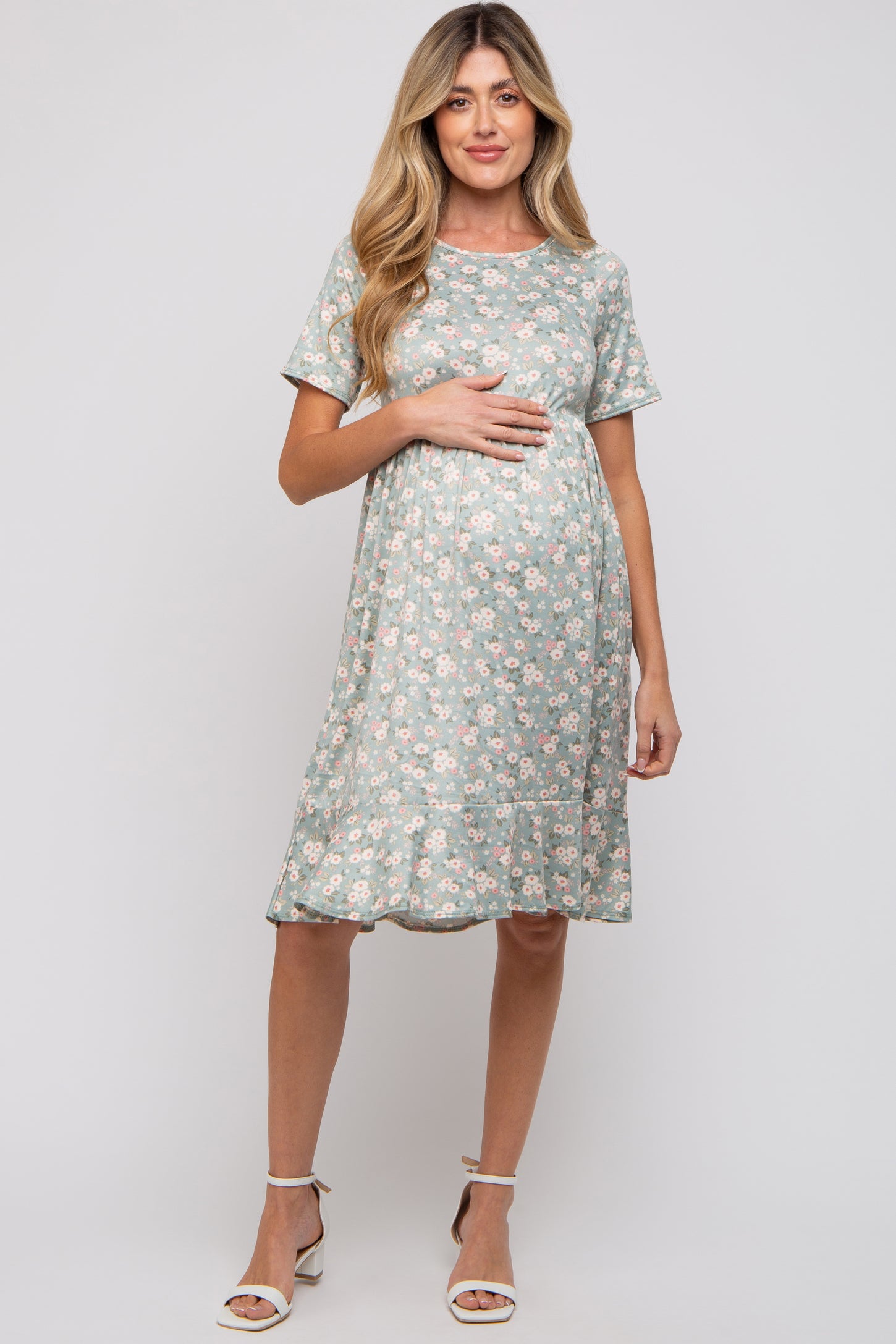 short sleeve maternity dress Short Sleeve Maternity Dress For Women Square Neck A-Line Mini Ruffled Dresses For Daily Shopping Office Travel