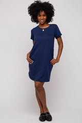 Navy French Terry Cuffed Short Sleeve Dress
