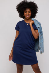 Navy French Terry Cuffed Short Sleeve Dress