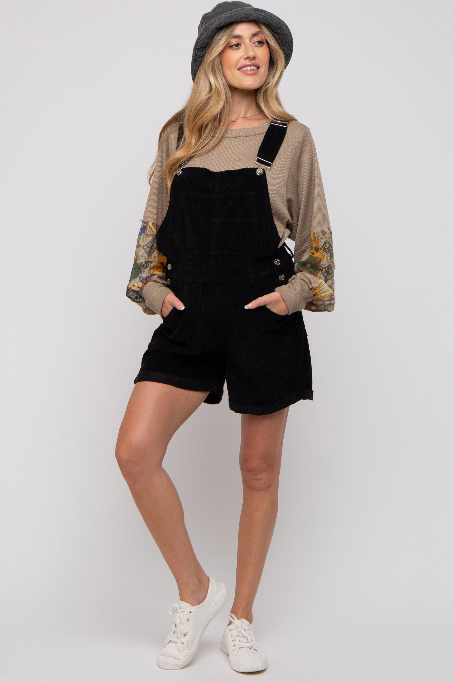 Black Corduroy Maternity Short Overalls Black Corduroy Maternity Short Overalls