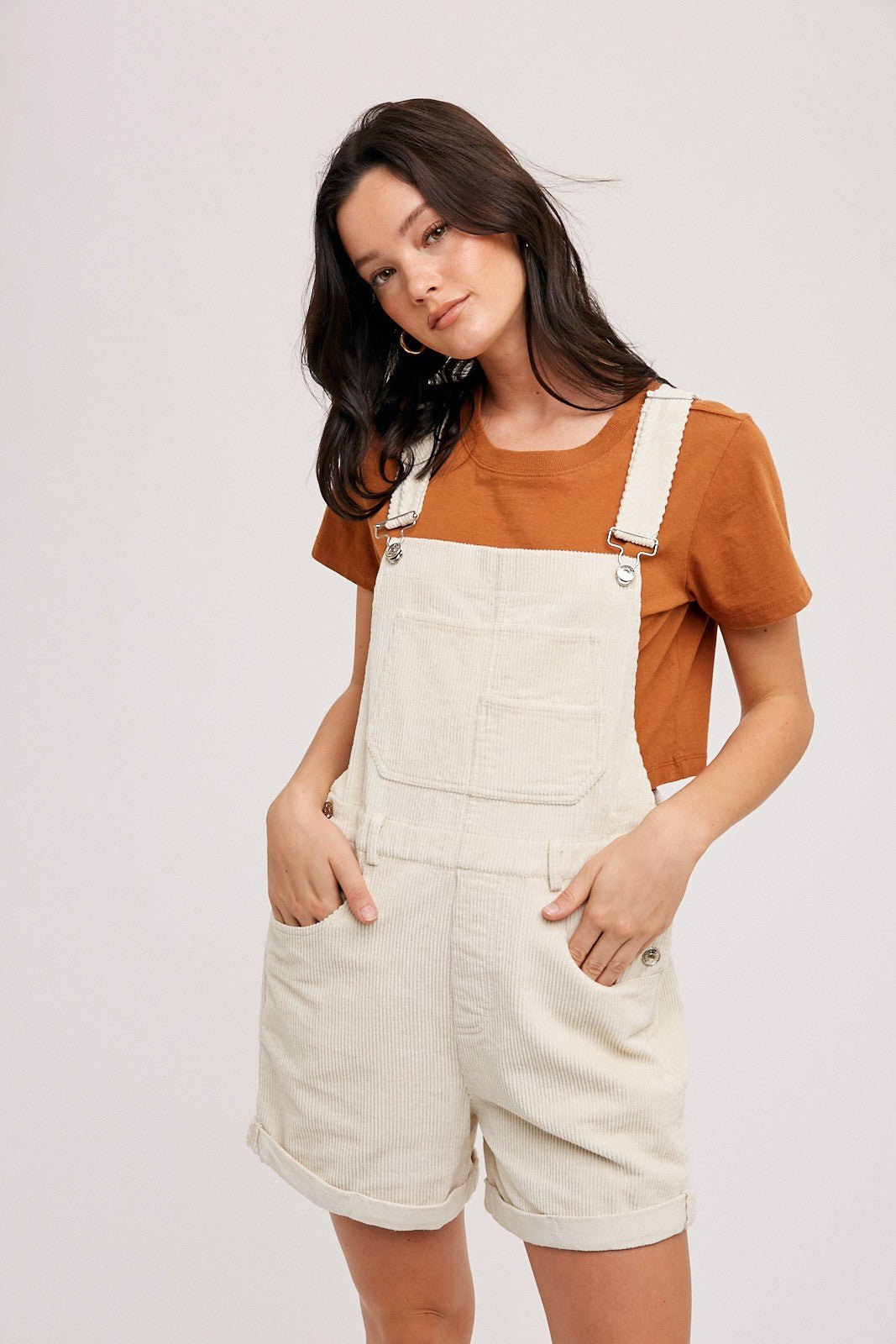 Cream Corduroy Short Overalls – PinkBlush - Main Image
