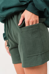 Forest Green Side Pocket Drawstring Sweat Shorts