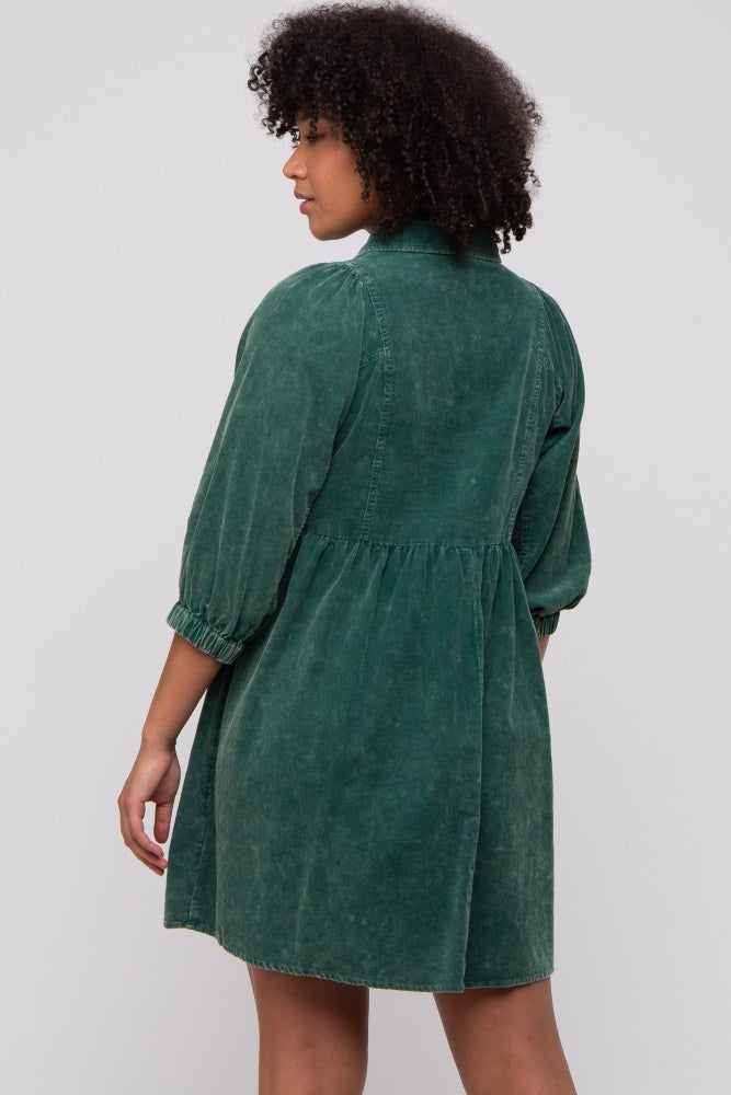 Green Corduroy Button Down Collared Dress Green Corduroy Button Down Collared Dress