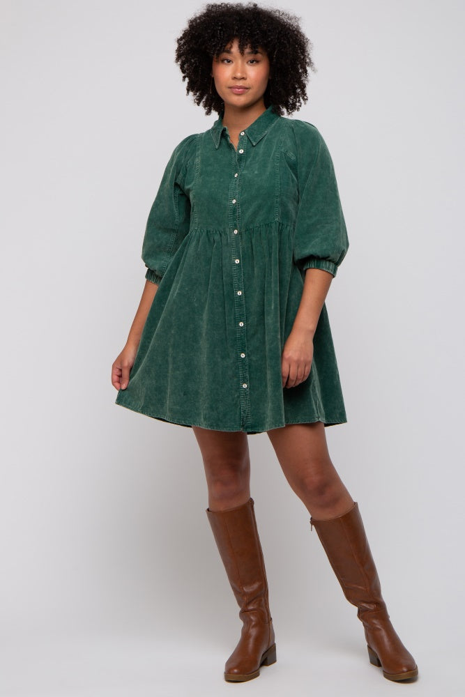 green corduroy dress Mineral Wash L / Hunter and wide straps Green Corduroy Button Down Collared