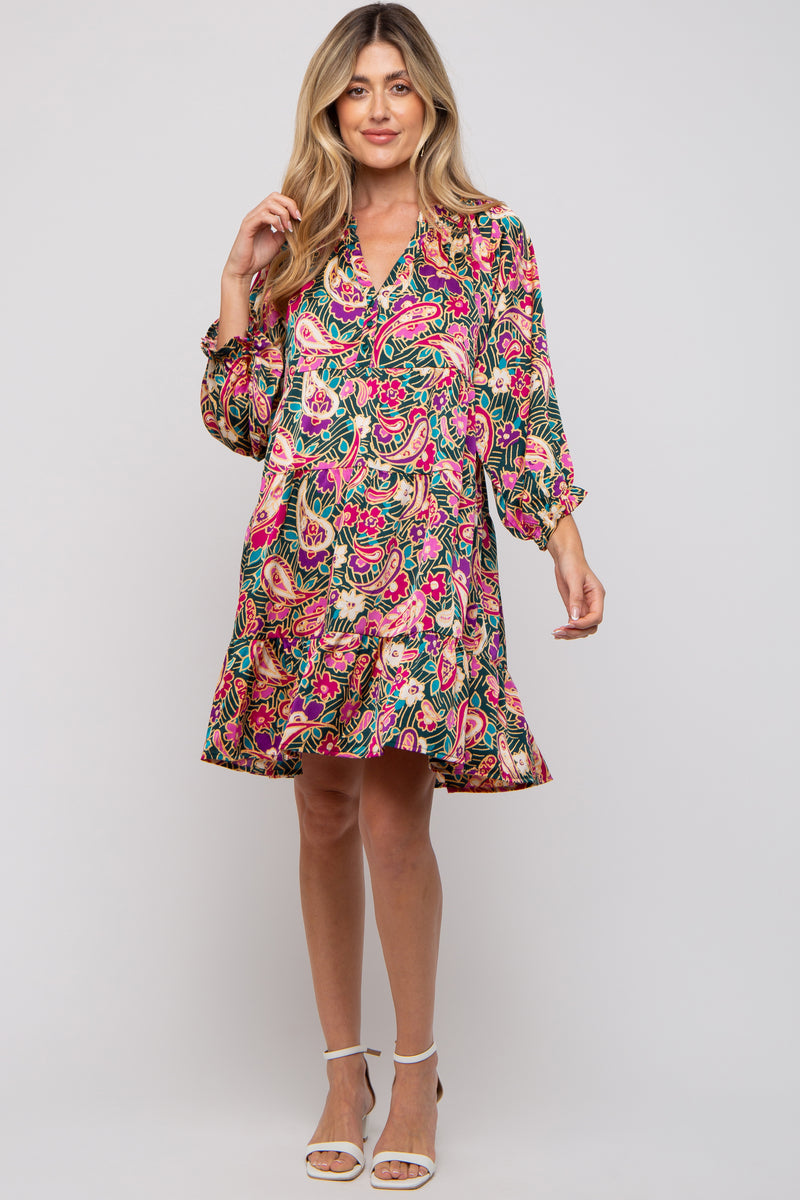Teal Floral Button Front Tiered Maternity Dress – PinkBlush