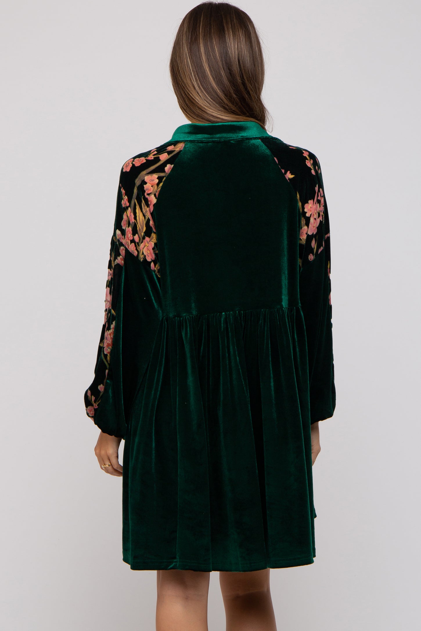 Forest Green Velvet Floral Long Sleeve Maternity Dress PinkBlush Forest Green Velvet Floral Long Sleeve Maternity Dress PinkBlush