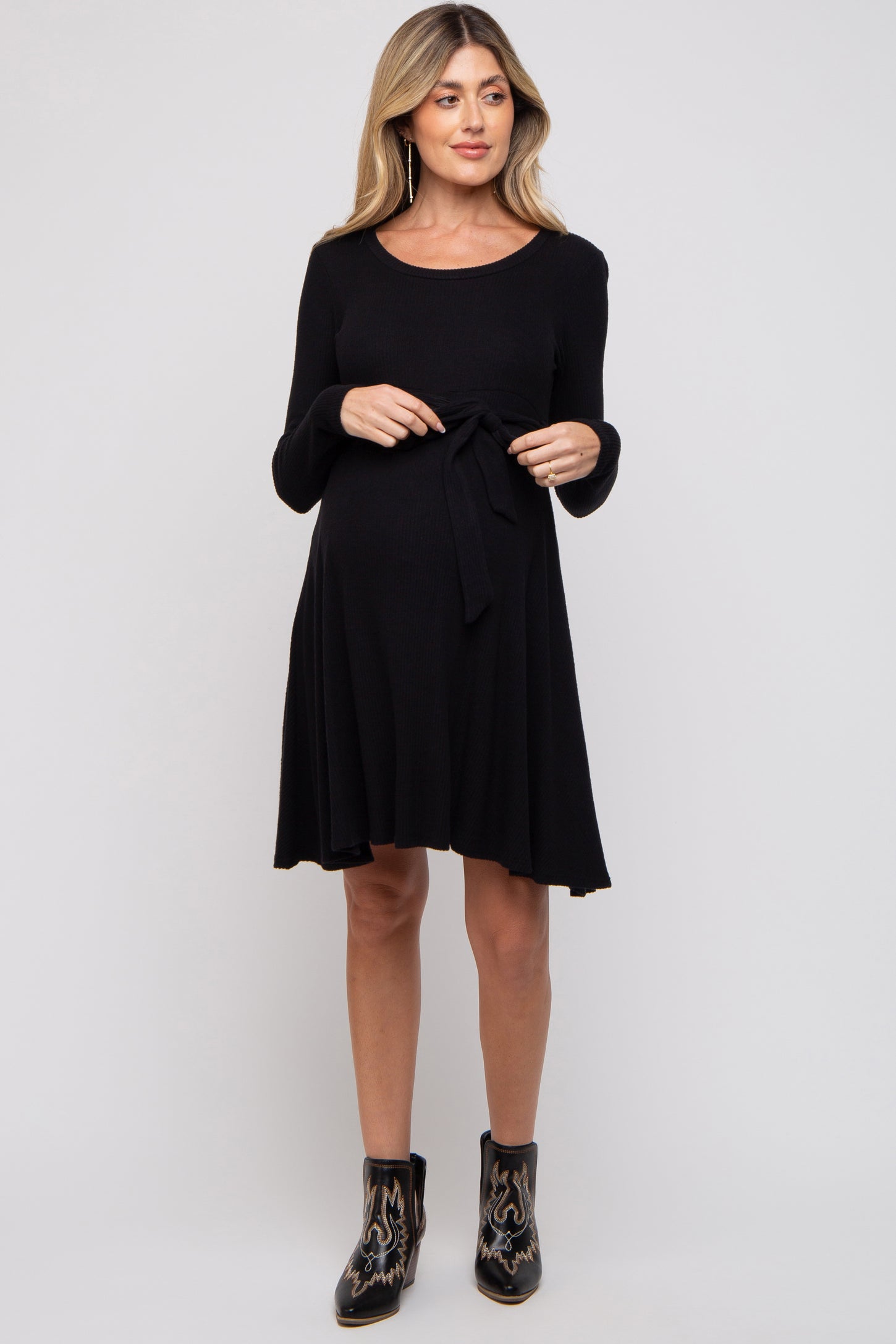 Black Soft Rib Knit Sash Tie Maternity Dress – PinkBlush Black Soft Rib Knit Sash Tie Maternity Dress – PinkBlush