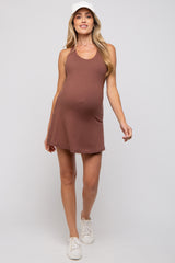 Brown Tennis Racerback Maternity Romper Dress