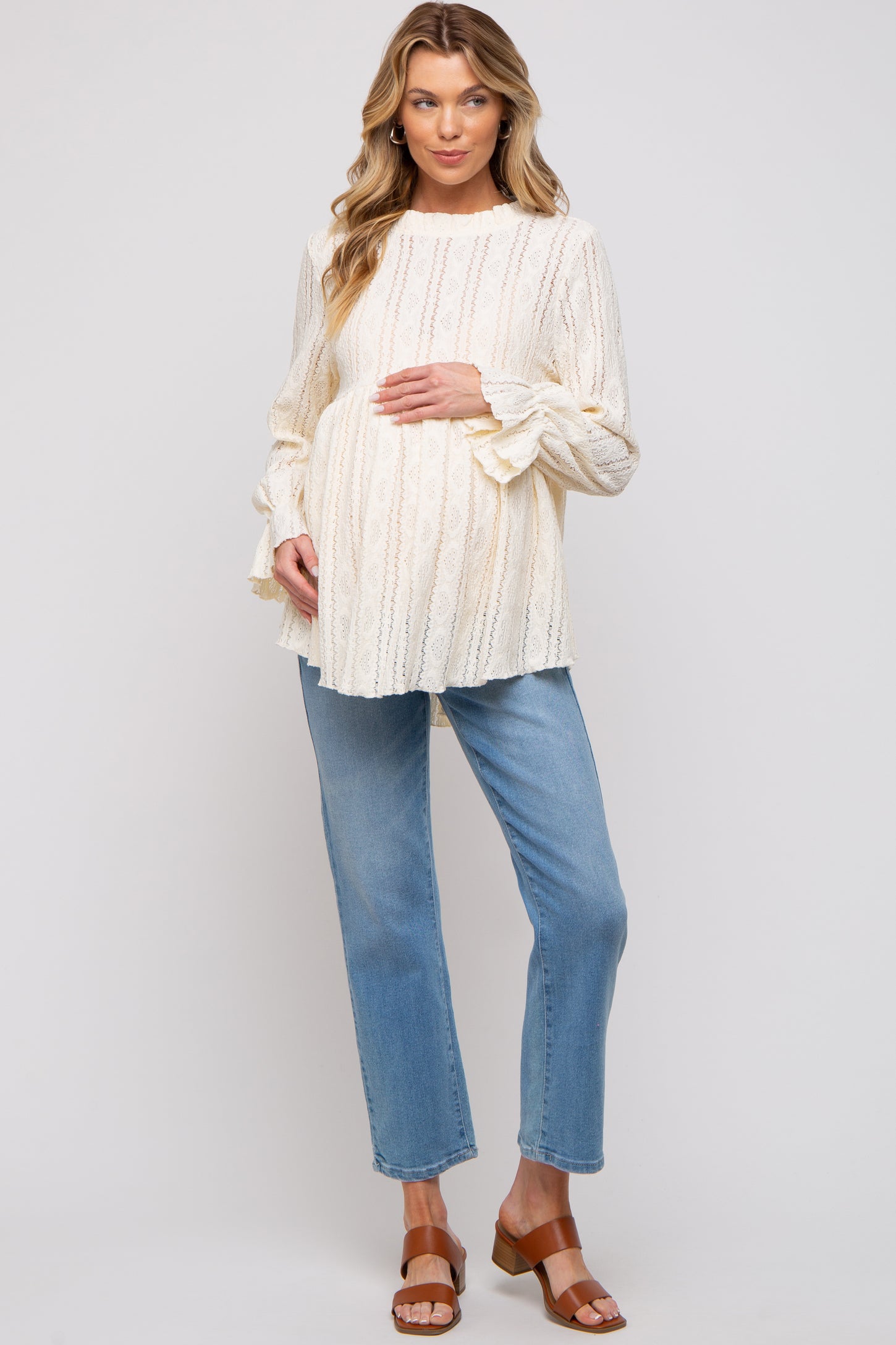 Ivory Lace Ruffled Neck Maternity Top