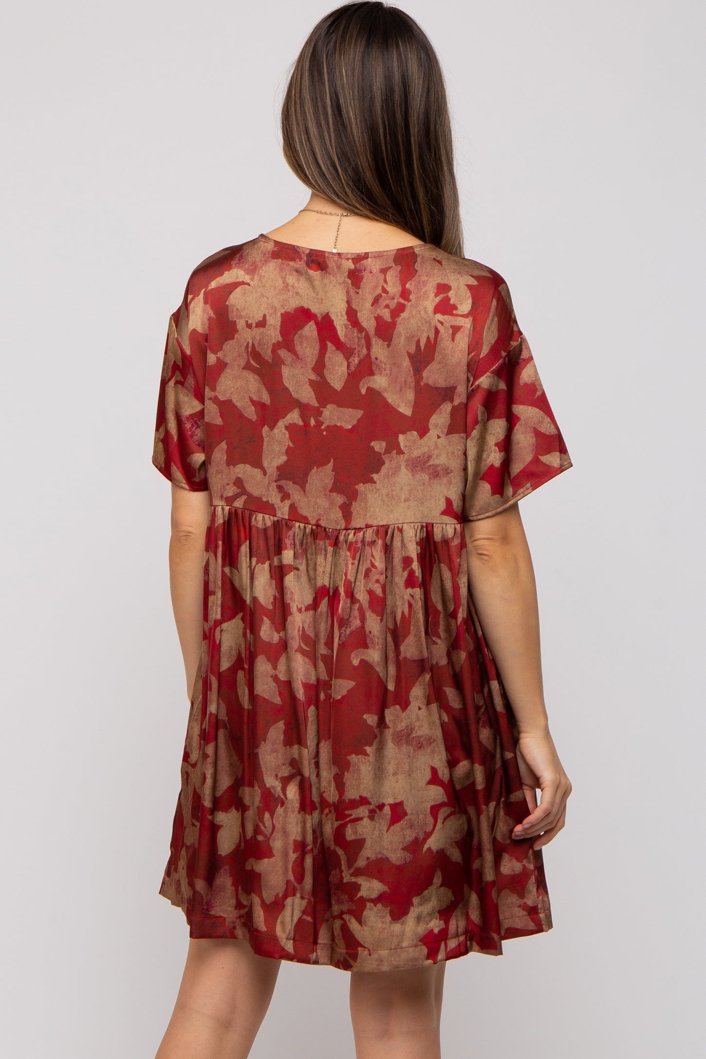 Rust Printed Short Sleeve Pocketed Maternity Dress