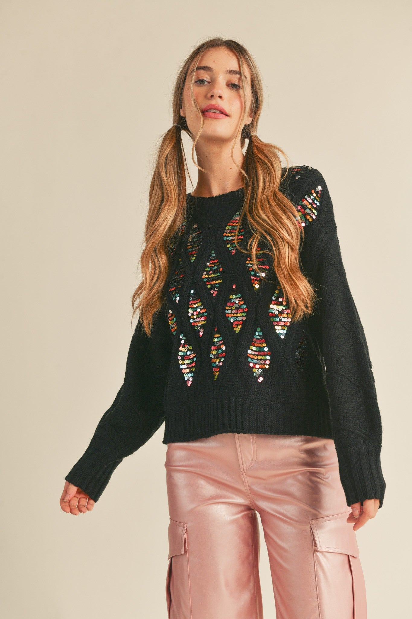 Black Multi Sequin Embellished Sweater – PinkBlush