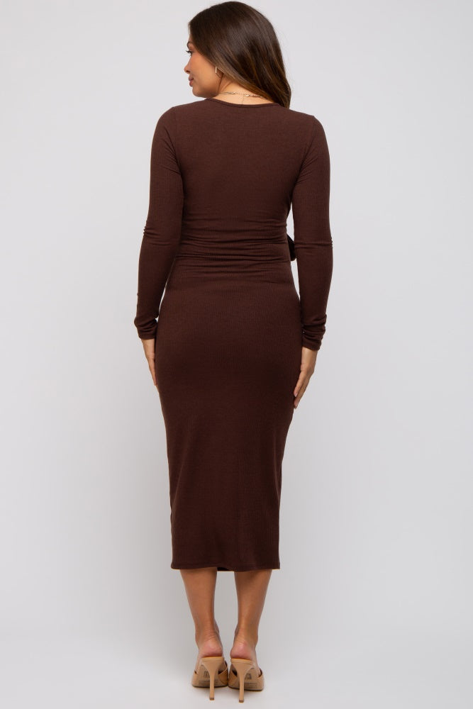 blue dress for baby girl Pinkblush Brown Ribbed Long Sleeve Maternity Wrap Dress Brown Small