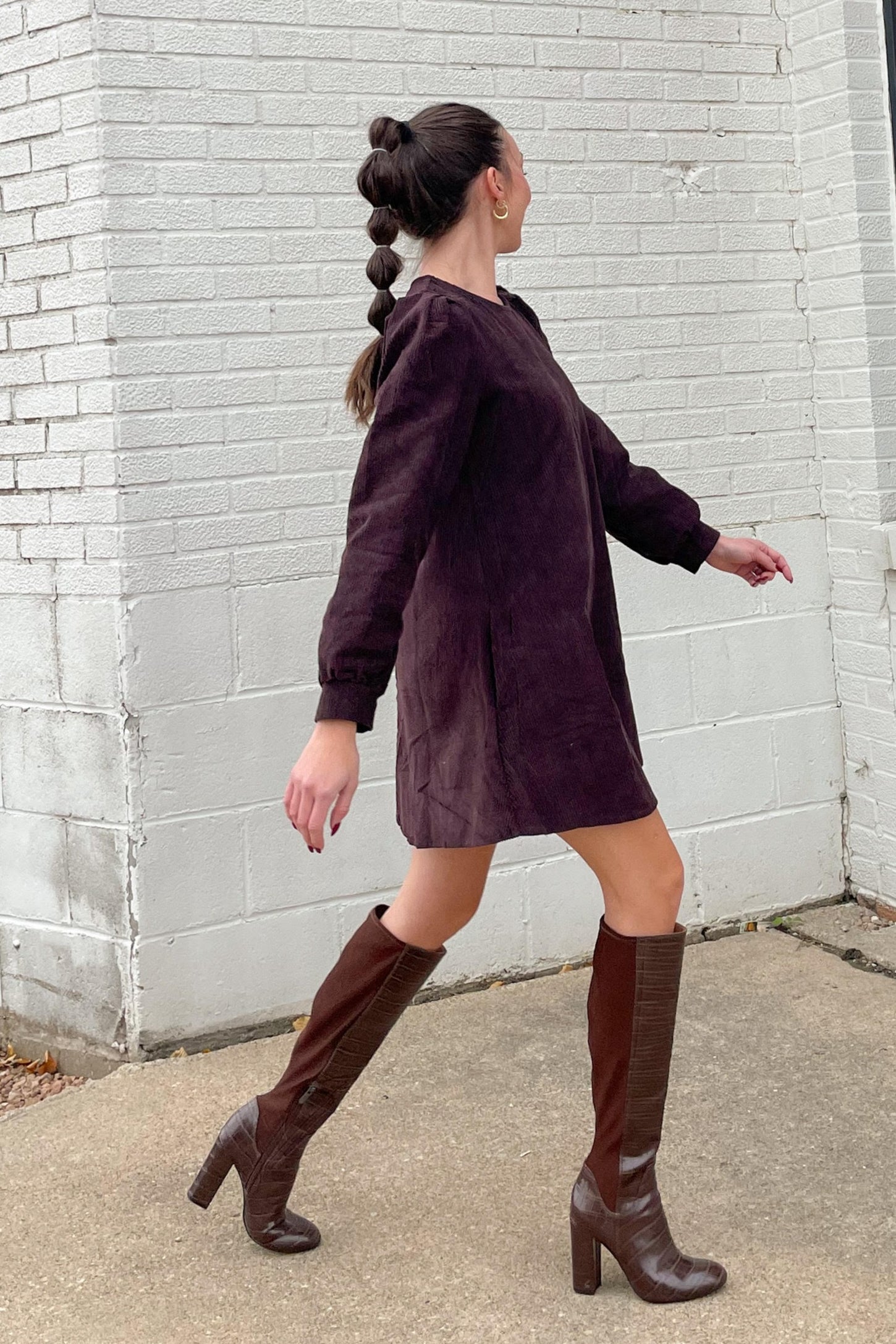 Dark Brown Corduroy Mini Dress PinkBlush Dark Brown Corduroy Mini Dress PinkBlush