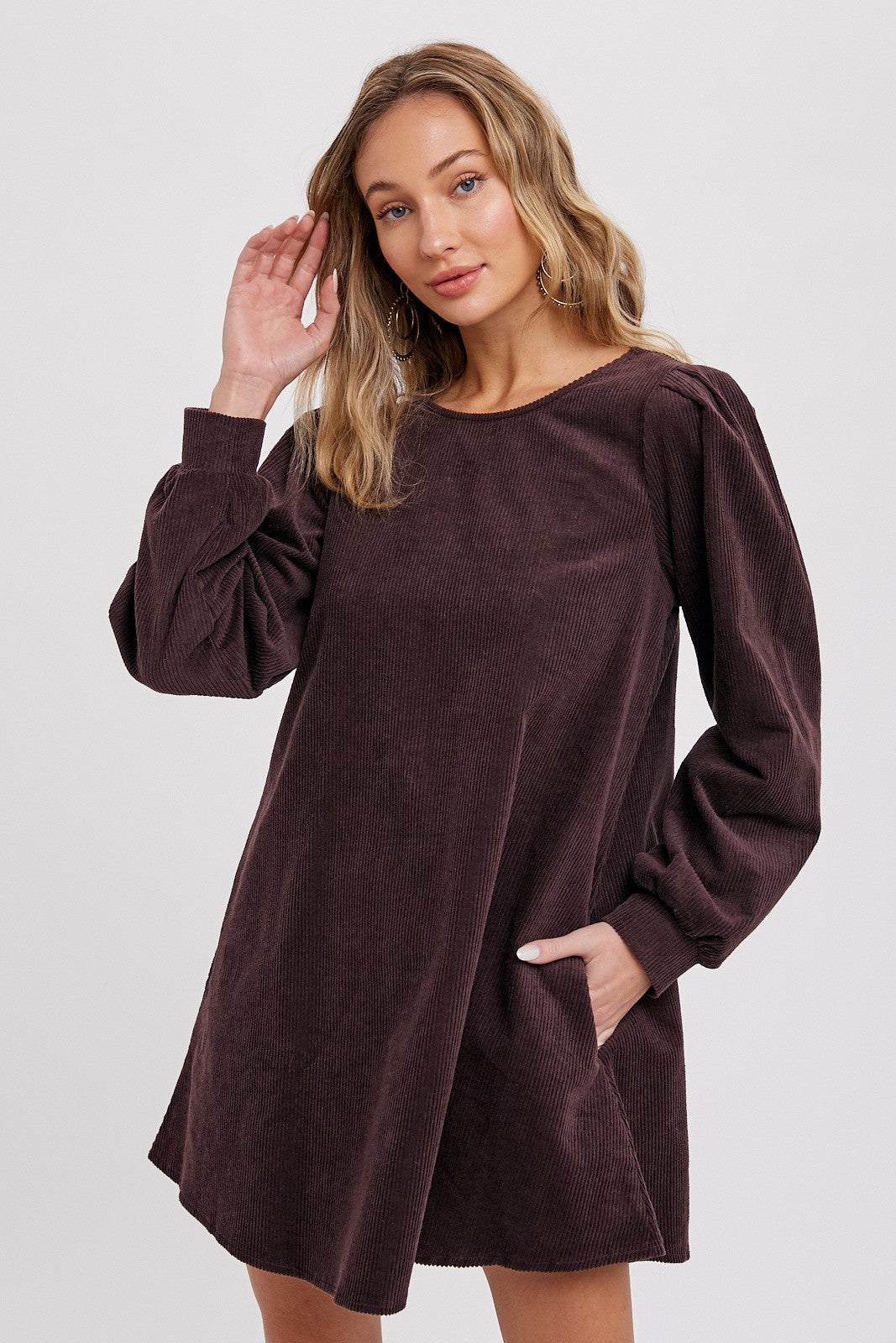 Dark Brown Corduroy Mini Dress – PinkBlush
