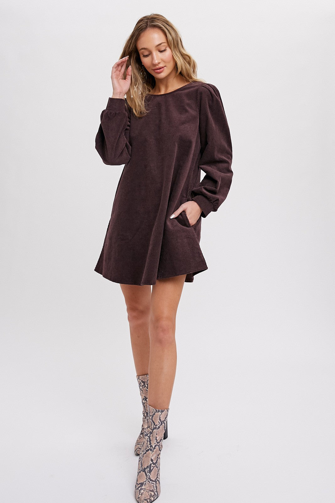 Dark Brown Corduroy Mini Dress PinkBlush Dark Brown Corduroy Mini Dress PinkBlush