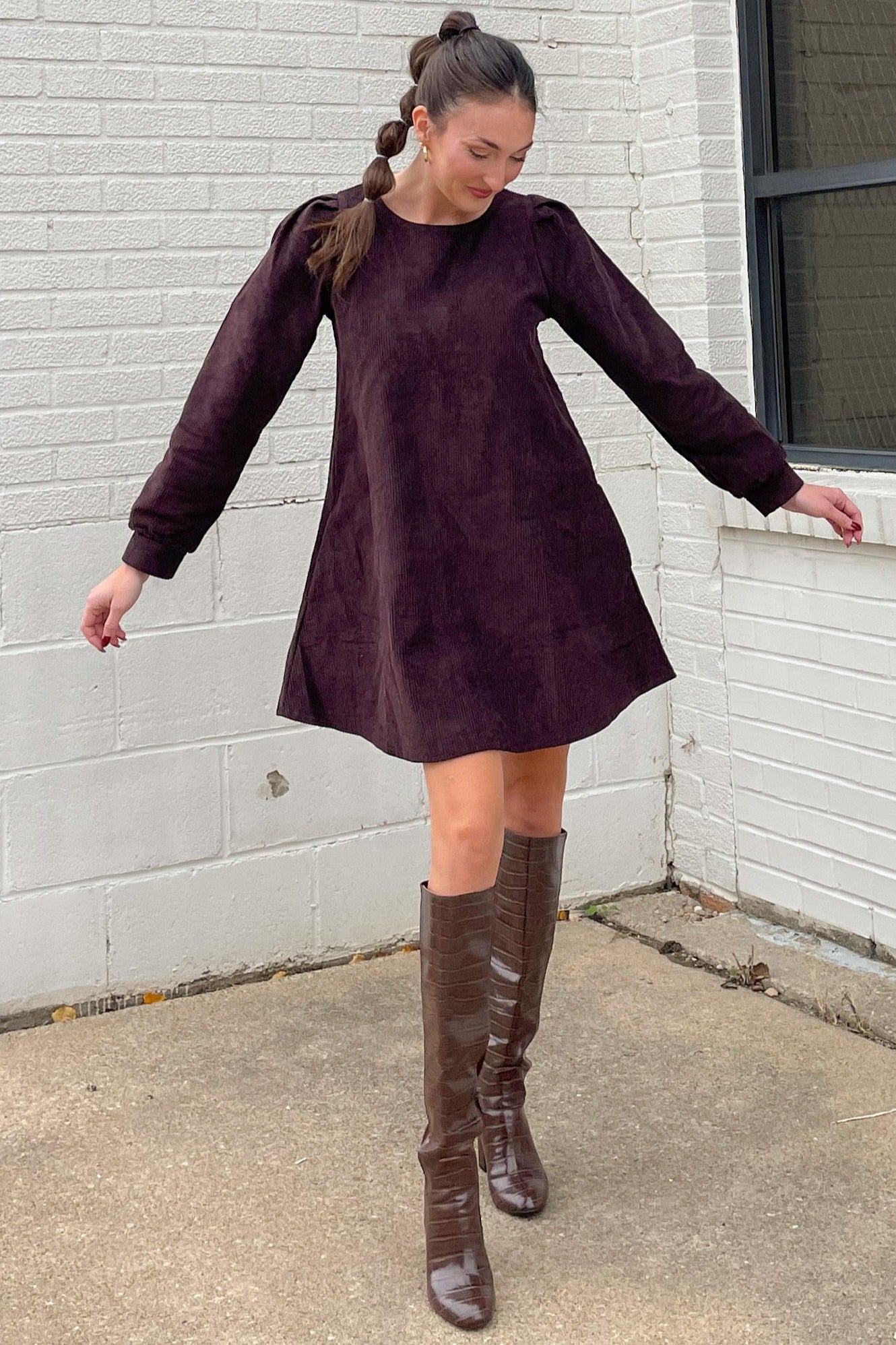 Dark Brown Corduroy Mini Dress PinkBlush Dark Brown Corduroy Mini Dress PinkBlush